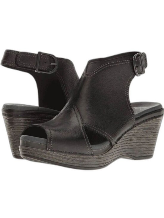Dansko Shoes - Dansko Vanda Wedge Sandal Black Leather Size 38